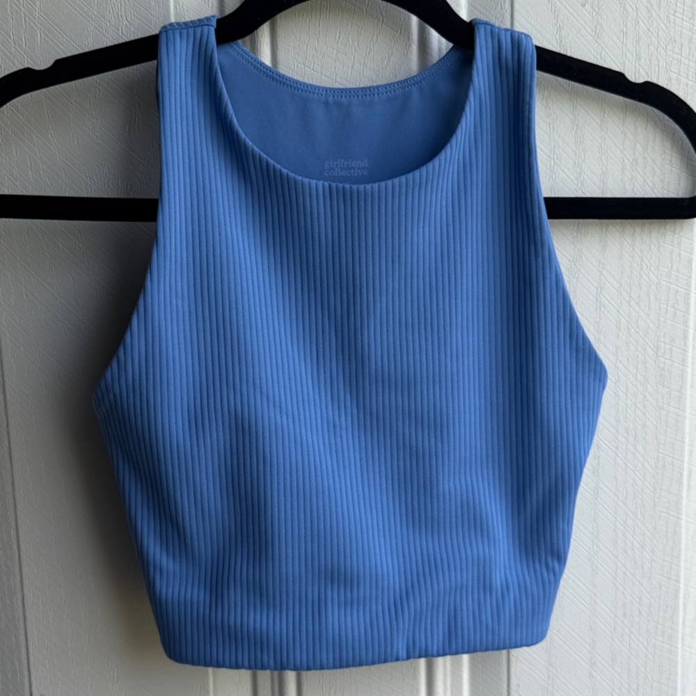 Girlfriend Collective Blue Ribbed Crop Tank Top Athletic Workout Yoga Size XS